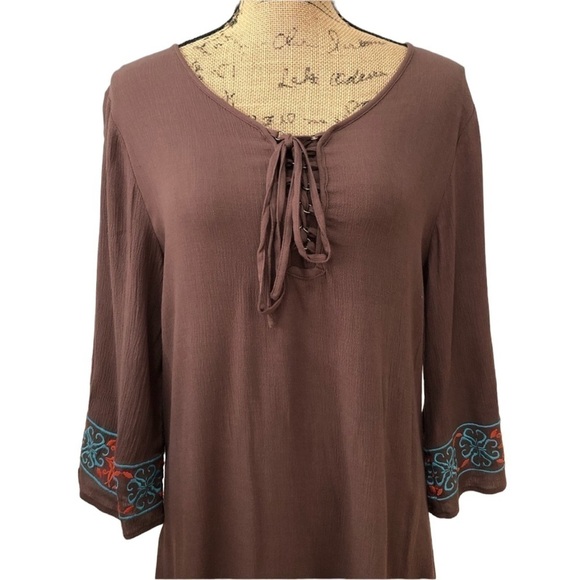 Umgee Embroidered Boho Style Tunic Size Small Brown and Blue - Picture 3 of 8